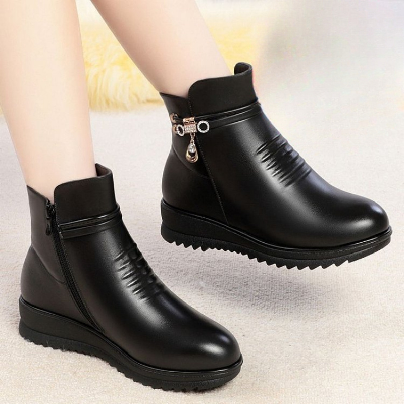 Leather Work Women Shoes - Bottes chaudes d'hiver à talons épais