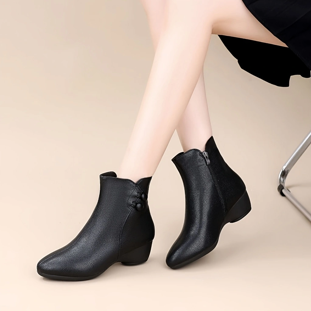 Leather Work Women Shoes - Bottines à Talon Compensé Moyen pour