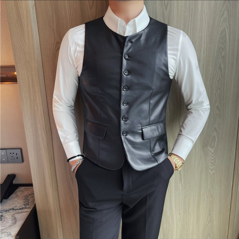 Leather Work Vest For Men - Gilet en cuir décontracté pour hommes,