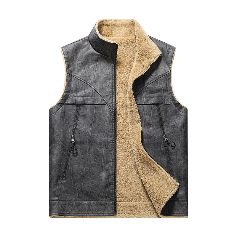 Gilet en cuir PU en peluche po - Leather Work Vest For Men avis et prix